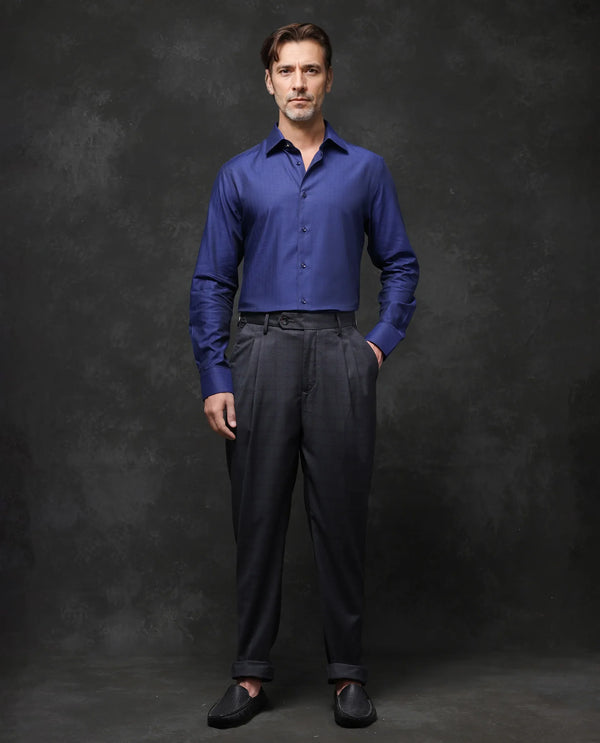 Rare Rabbit Men Fargo Dark Navy Cotton Fabric Full Sleeve Regular Fit Solid Formal Shirt