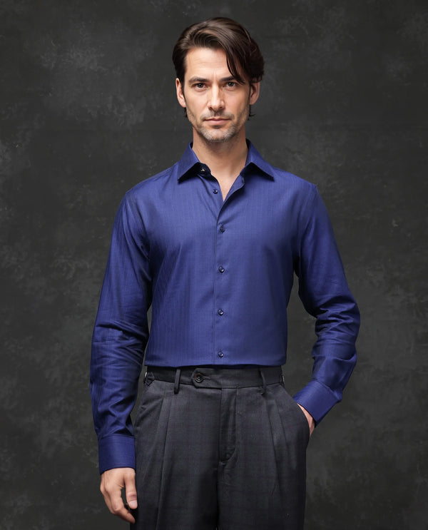 Rare Rabbit Men Fargo Dark Navy Cotton Fabric Full Sleeve Regular Fit Solid Formal Shirt