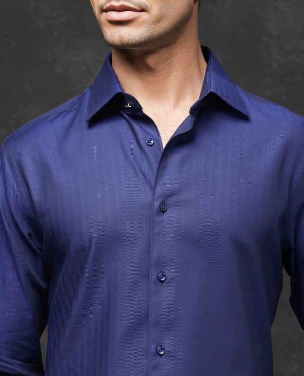 Rare Rabbit Men Fargo Dark Navy Cotton Fabric Full Sleeve Regular Fit Solid Formal Shirt