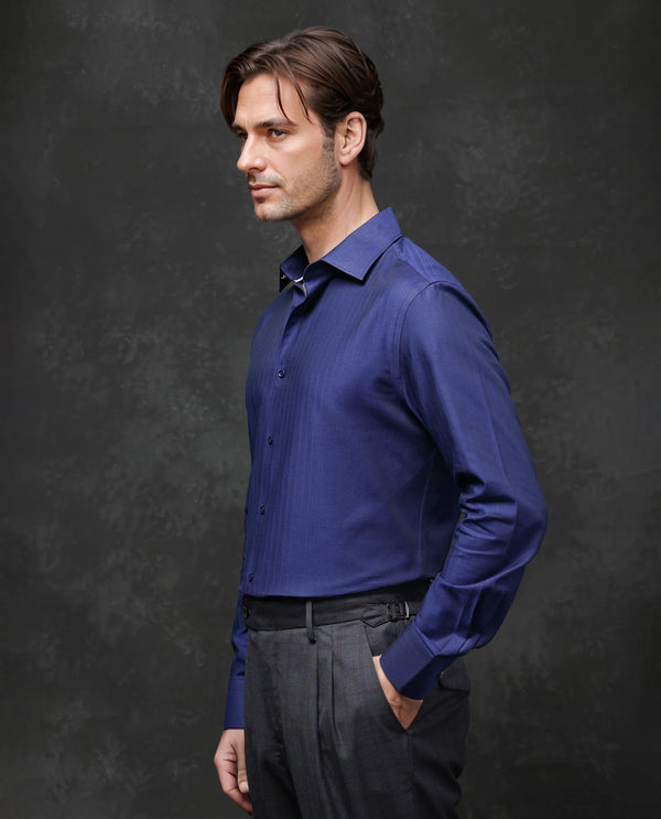 Rare Rabbit Men Fargo Dark Navy Cotton Fabric Full Sleeve Regular Fit Solid Formal Shirt