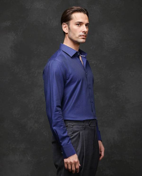Rare Rabbit Men Fargo Dark Navy Cotton Fabric Full Sleeve Regular Fit Solid Formal Shirt