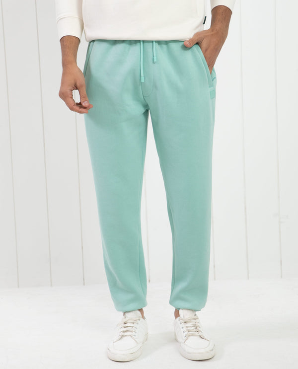 Rare Rabbit Men's Faroe Light Green Cotton Polyester Fabric Drawstring Closure Regular Fit Mid Rise Trackpant