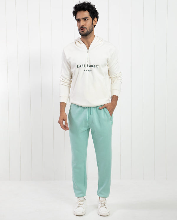 Rare Rabbit Men's Faroe Light Green Cotton Polyester Fabric Drawstring Closure Regular Fit Mid Rise Trackpant