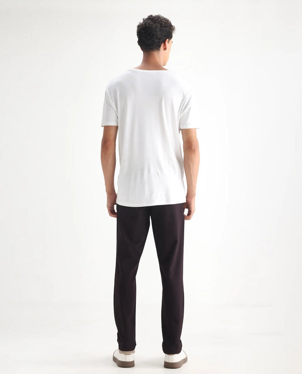 Rare Rabbit Men Fastro Dark Maroon Mid Rise 4 Wat Stretch Regular Fit Plain Trouser