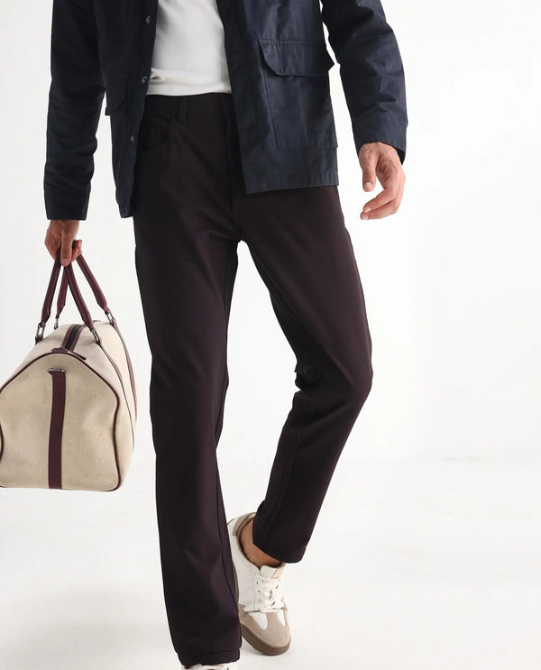 Rare Rabbit Men Fastro Dark Maroon Mid Rise 4 Wat Stretch Regular Fit Plain Trouser