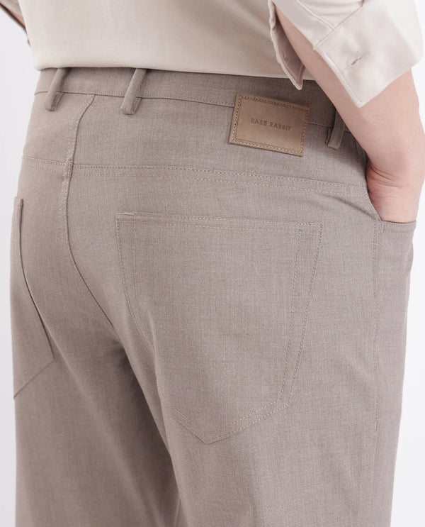 Rare Rabbit Men Fastro Dusky Beige Button Closure Regular Fit Plain Trouser