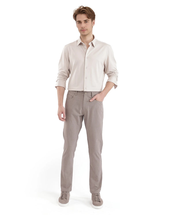 Rare Rabbit Men Fastro Dusky Beige Button Closure Regular Fit Plain Trouser