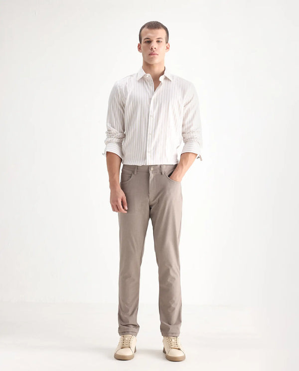 Rare Rabbit Men Fastro Dusky Beige Button Closure Regular Fit Plain Trouser