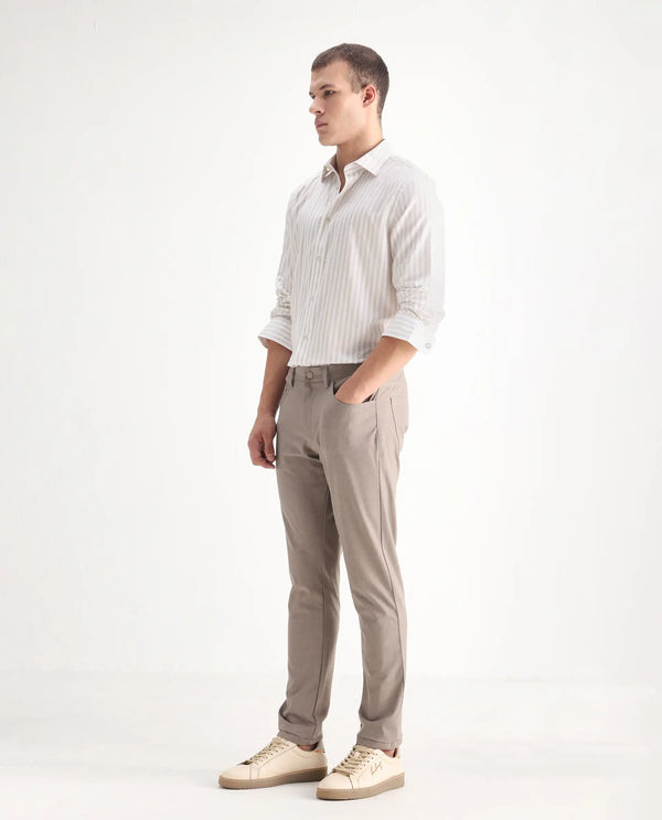 Rare Rabbit Men Fastro Dusky Beige Button Closure Regular Fit Plain Trouser