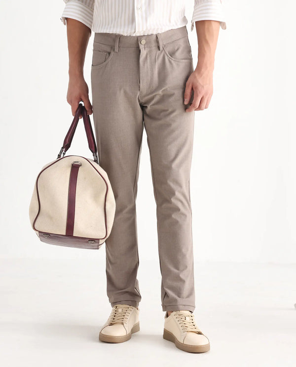 Rare Rabbit Men Fastro Dusky Beige Button Closure Regular Fit Plain Trouser