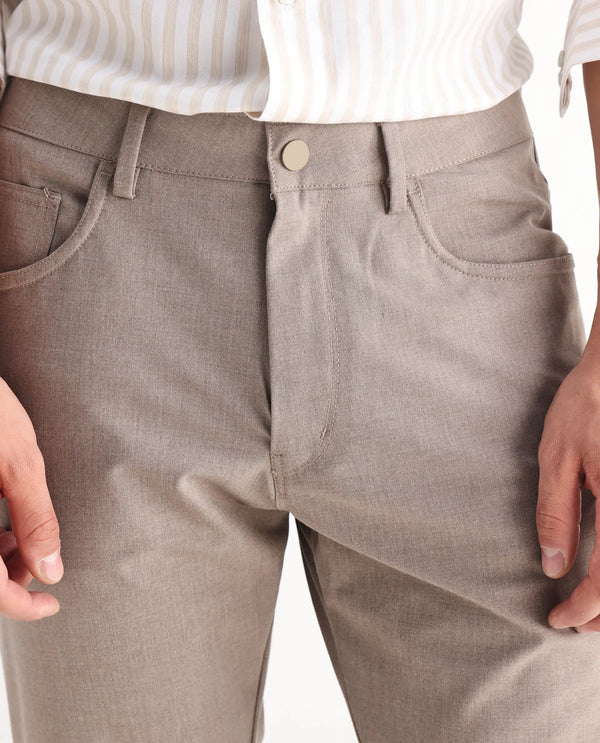 Rare Rabbit Men Fastro Dusky Beige Button Closure Regular Fit Plain Trouser