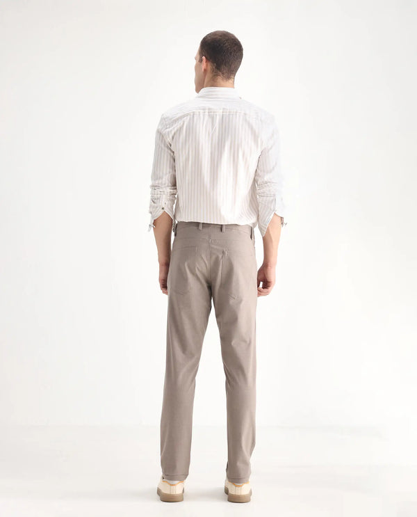 Rare Rabbit Men Fastro Dusky Beige Button Closure Regular Fit Plain Trouser