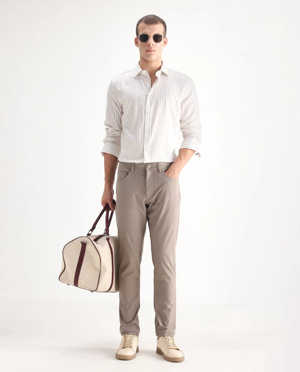 Rare Rabbit Men Fastro Dusky Beige Button Closure Regular Fit Plain Trouser