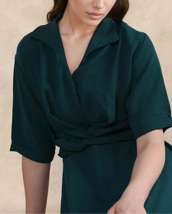 Rareism Women Fedrez Green Bell Sleeves Cowl Neck Zipper Closure Flared Maxi Plain Dress