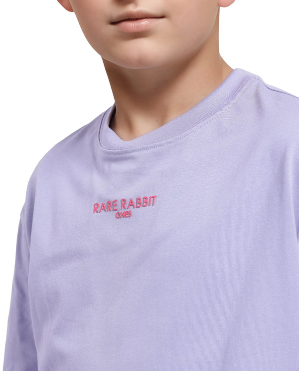 Rare Ones Kids Feg Dusky Purple Cotton Half Sleeves Oversized Crew Neck Graphic Back Print with Applique T-Shirt