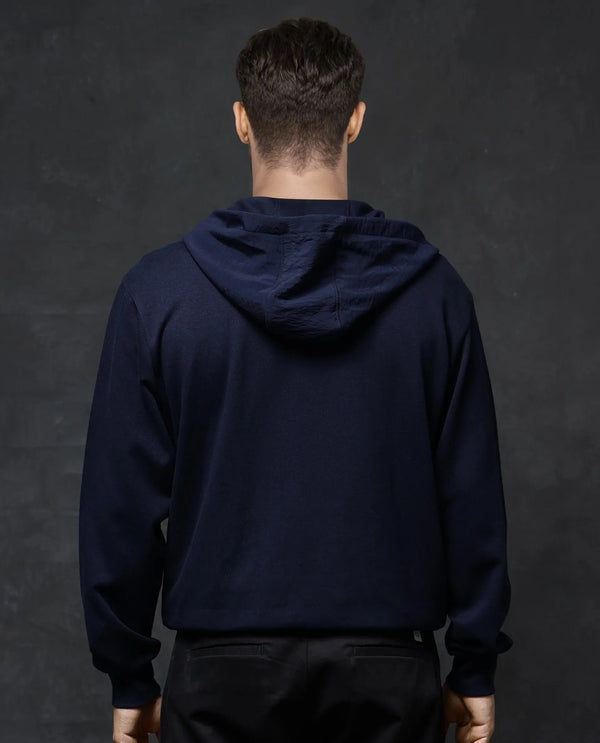 Rare Rabbit Men Fego Navy Cotton Poly Fabric Full Sleeve Zipper Closure Hooded Plain Sweatshirt