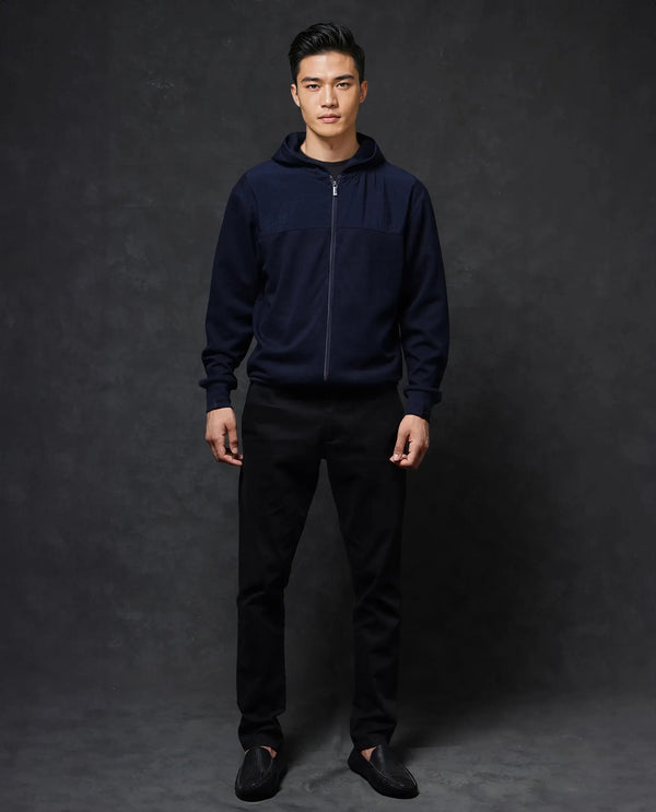 Rare Rabbit Men Fego Navy Cotton Poly Fabric Full Sleeve Zipper Closure Hooded Plain Sweatshirt