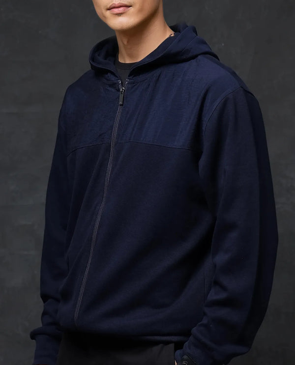 Rare Rabbit Men Fego Navy Cotton Poly Fabric Full Sleeve Zipper Closure Hooded Plain Sweatshirt