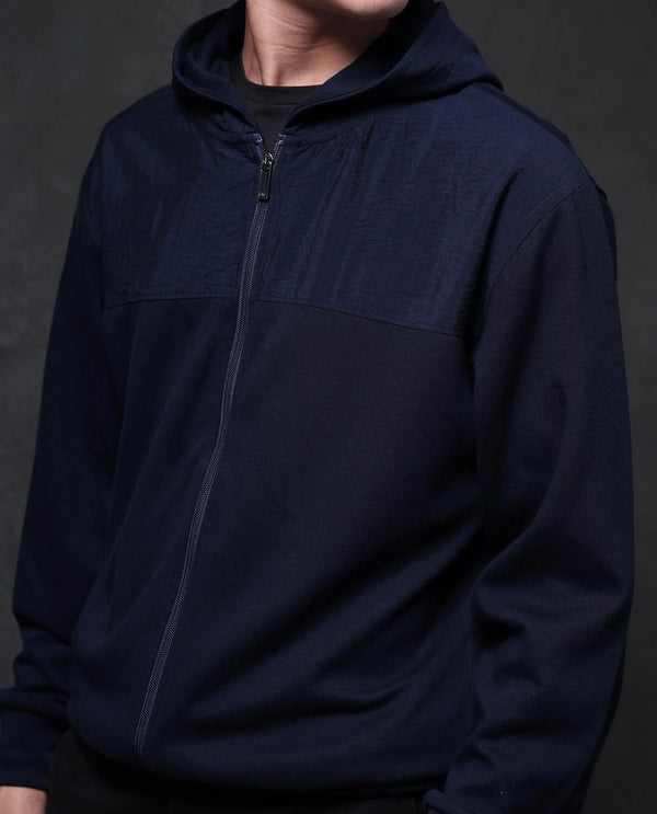 Rare Rabbit Men Fego Navy Cotton Poly Fabric Full Sleeve Zipper Closure Hooded Plain Sweatshirt