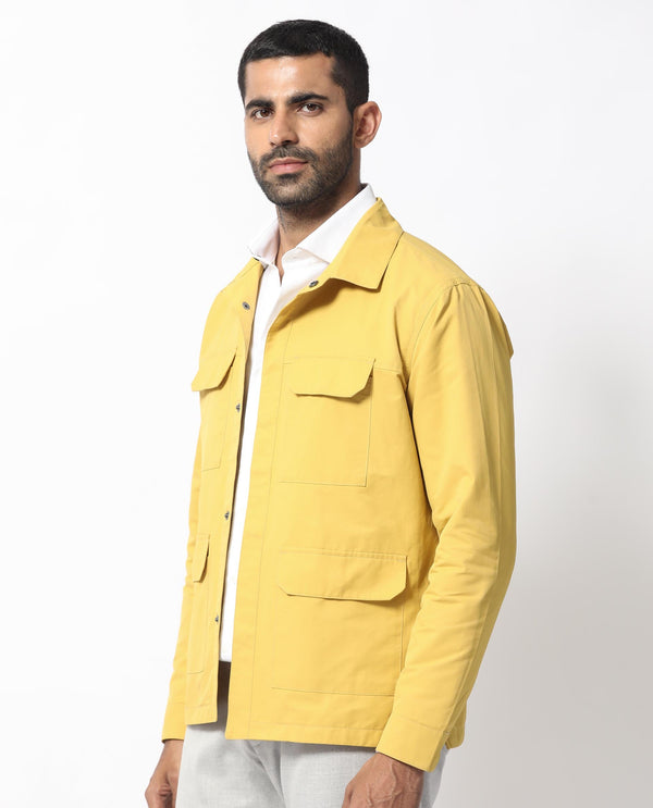 Rare Rabbit Men's Feliu Yellow Plain Multi Pocket Utility Jacket