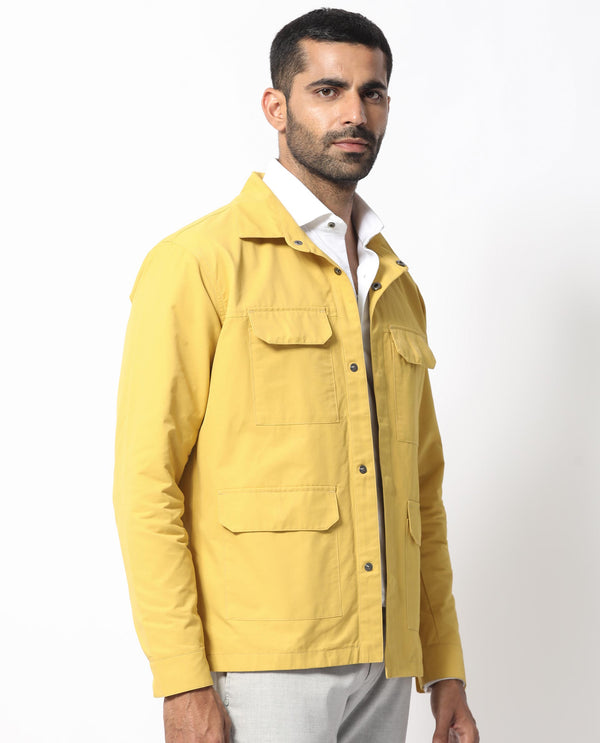Rare Rabbit Men's Feliu Yellow Plain Multi Pocket Utility Jacket