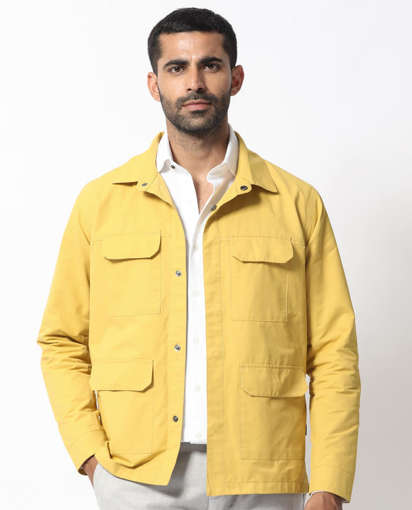 Rare Rabbit Men's Feliu Yellow Plain Multi Pocket Utility Jacket