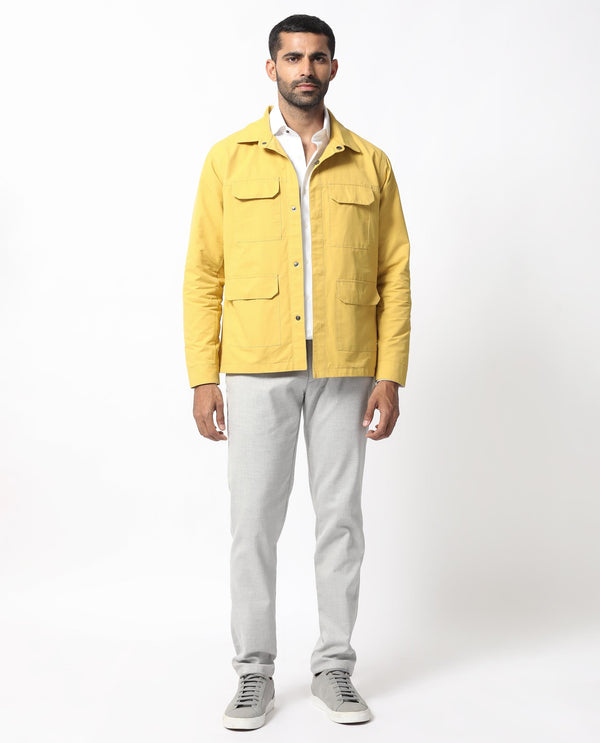 Rare Rabbit Men's Feliu Yellow Plain Multi Pocket Utility Jacket