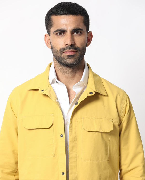 Rare Rabbit Men's Feliu Yellow Plain Multi Pocket Utility Jacket