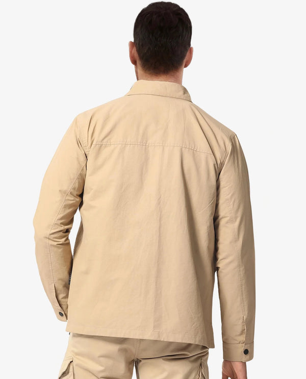 Rare Rabbit Men's Feliu Light Beige Plain Multi Pocket Utility Jacket