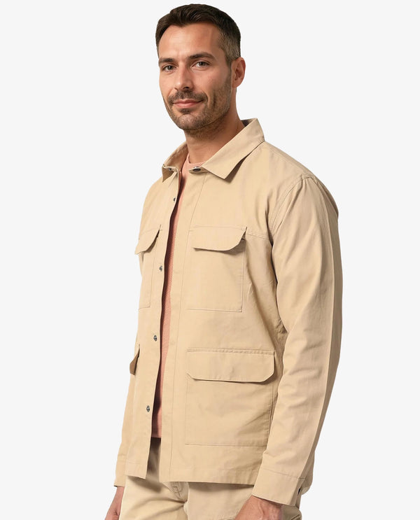 Rare Rabbit Men's Feliu Light Beige Plain Multi Pocket Utility Jacket
