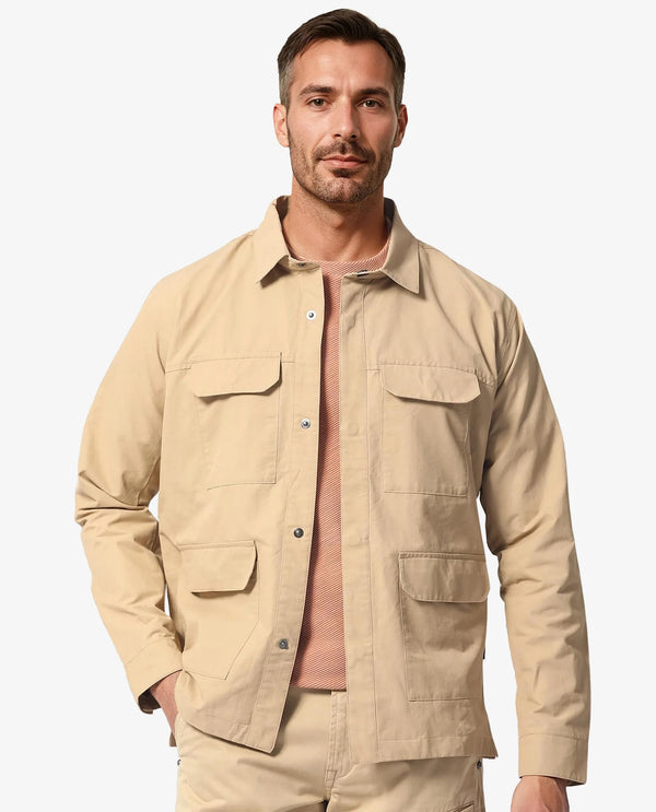 Rare Rabbit Men's Feliu Light Beige Plain Multi Pocket Utility Jacket