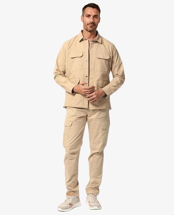 Rare Rabbit Men's Feliu Light Beige Plain Multi Pocket Utility Jacket