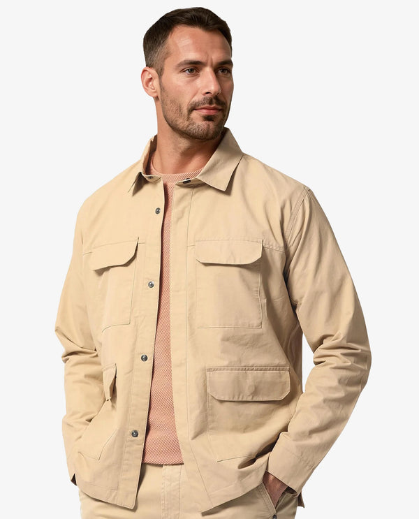 Rare Rabbit Men's Feliu Light Beige Plain Multi Pocket Utility Jacket
