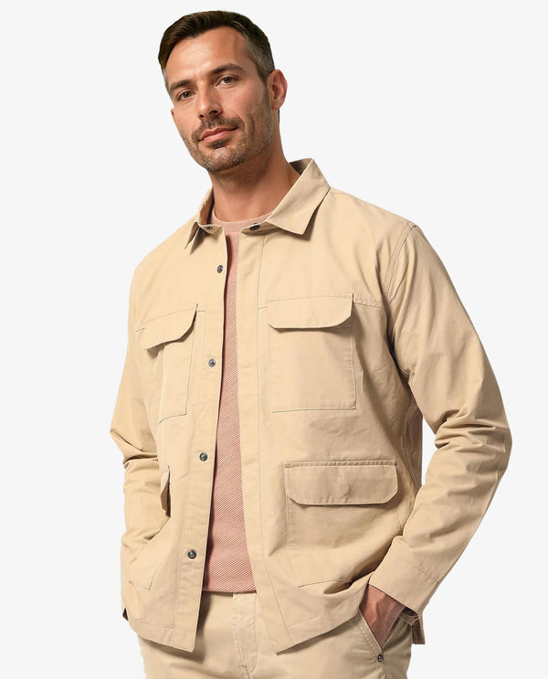 Rare Rabbit Men's Feliu Light Beige Plain Multi Pocket Utility Jacket
