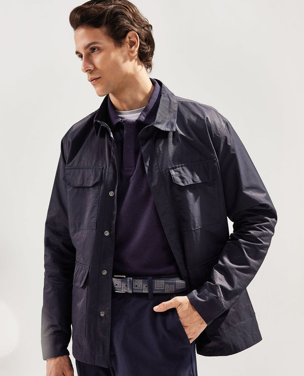 Rare Rabbit Men's Feliu Navy Plain Multi Pocket Utility Jacket