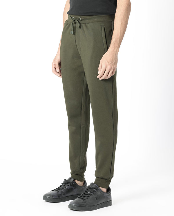 Rare Rabbit Men's Fenit Olive Cotton Polyester Fabric Drawstring Closure Regular Fit Mid Rise Trackpant