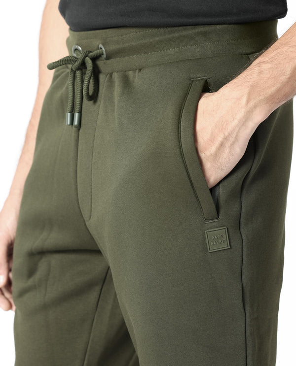 Rare Rabbit Men's Fenit Olive Cotton Polyester Fabric Drawstring Closure Regular Fit Mid Rise Trackpant