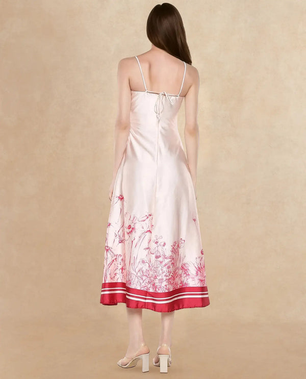 Rareism Women Ferrara Beige Sleeveless Shoulder Straps Zip Bodycon Maxi Floral Print Dress