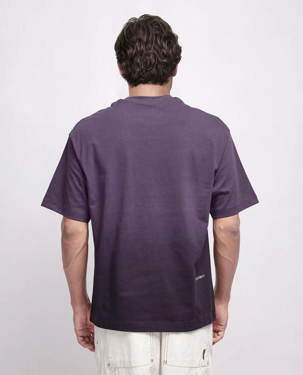 Rare Rabbit Men Fig Dark Purple Cotton Fabric Short Sleeve Crew Neck Slip-On Oversized Fit Embroidered T-Shirt