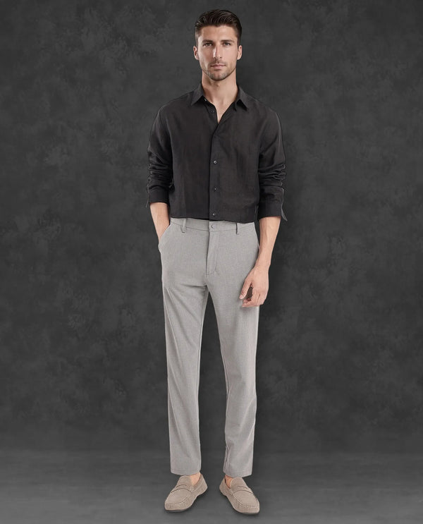 Rare Rabbit Men Fign Black Fabric Full Sleeve Regular Collar Button Closure Regular Fit Solid Linen Shirt
