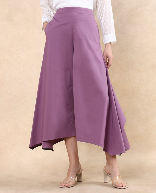 Rareism Women Filom Dusky Purple Cotton Blend Fabric Flared Ankle Length Plain Trouser