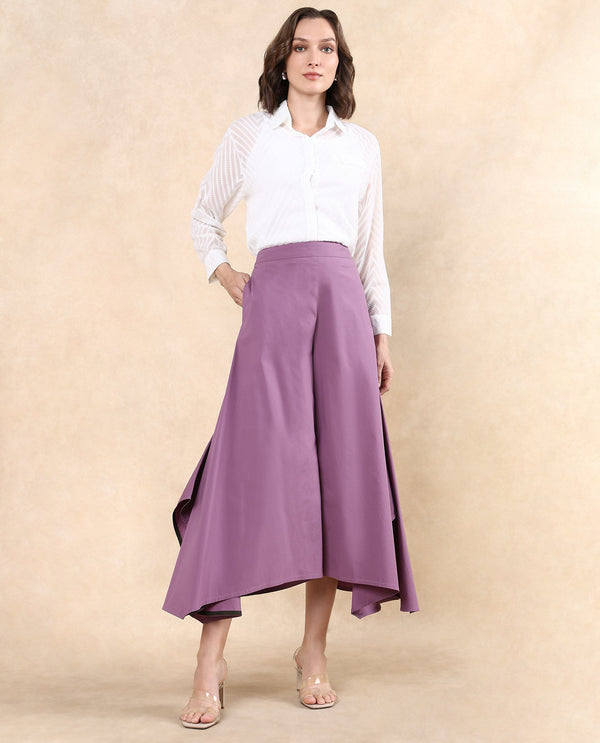 Rareism Women Filom Dusky Purple Cotton Blend Fabric Flared Ankle Length Plain Trouser