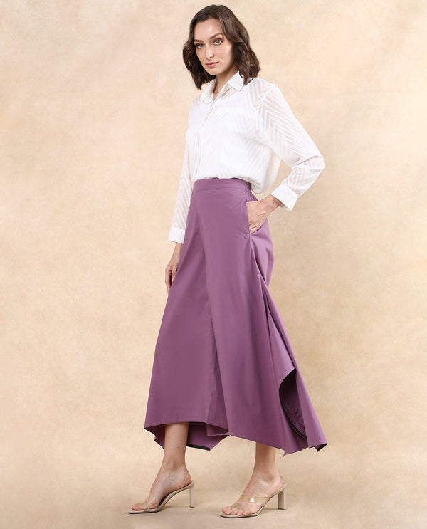 Rareism Women Filom Dusky Purple Cotton Blend Fabric Flared Ankle Length Plain Trouser