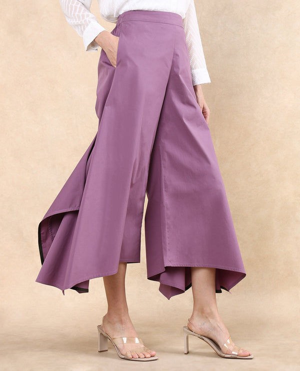 Rareism Women Filom Dusky Purple Cotton Blend Fabric Flared Ankle Length Plain Trouser