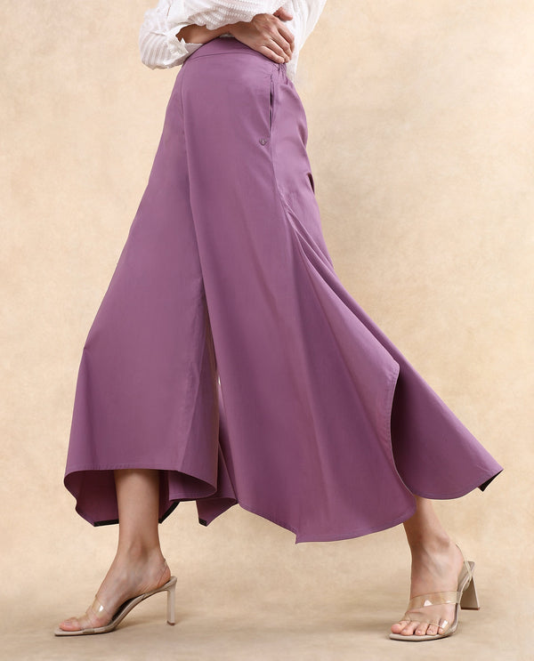 Rareism Women Filom Dusky Purple Cotton Blend Fabric Flared Ankle Length Plain Trouser