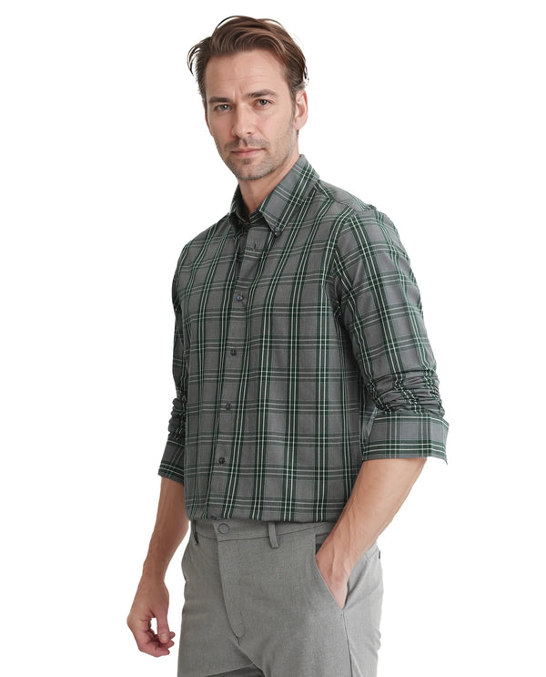 Rare Rabbit Men's Finster Green Cotton Fabric Full Sleeve Regular Fit Checks Shirt