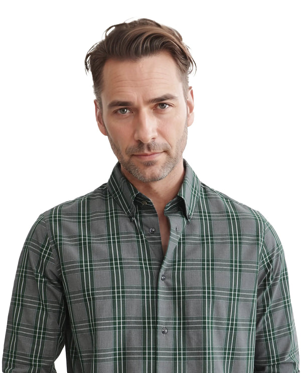Rare Rabbit Men's Finster Green Cotton Fabric Full Sleeve Regular Fit Checks Shirt