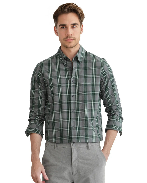 Rare Rabbit Men's Finster Green Cotton Fabric Full Sleeve Regular Fit Checks Shirt