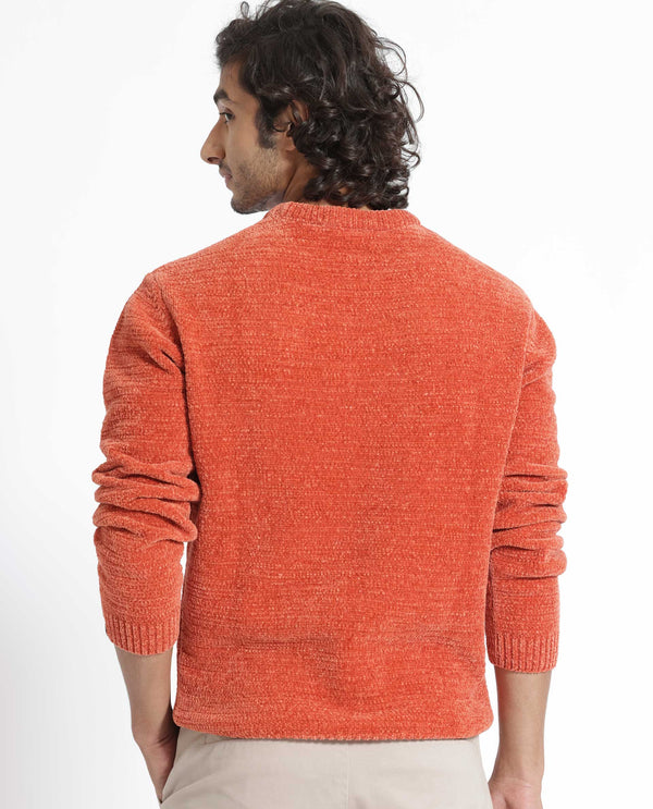 Rare Rabbit Mens Finkle Orange Sweater Full Sleeve Crew Neck Solid