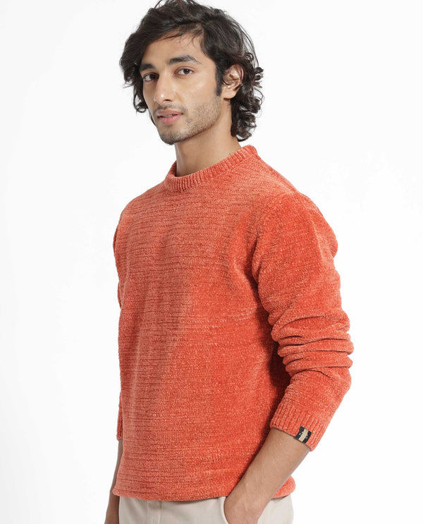 Rare Rabbit Mens Finkle Orange Sweater Full Sleeve Crew Neck Solid